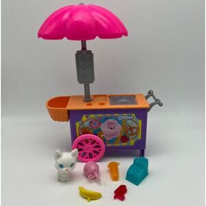 Barbie Club Chelsea Snack Cart Stand Play Food White Cat Pet Umbrella Playset